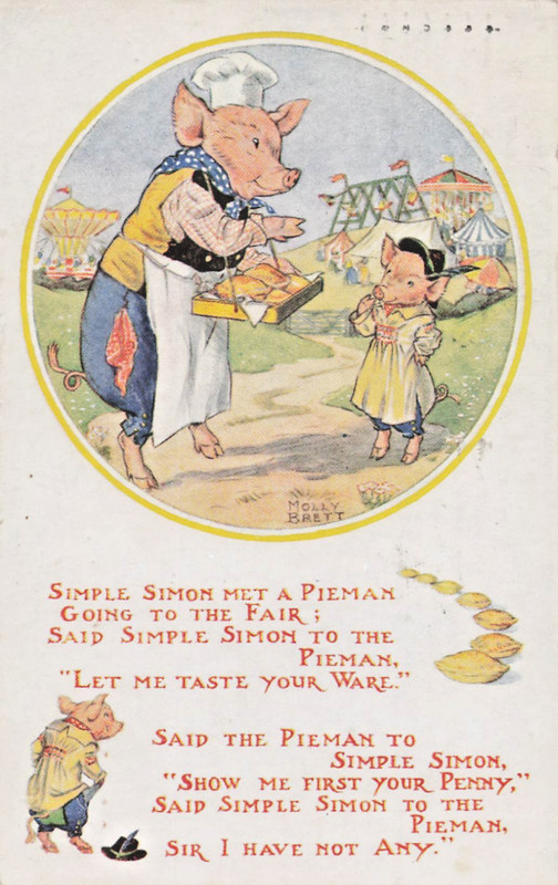 Postcard Artist Molly Brett Medici Society Simple Simon Pig Nursery Rhymes