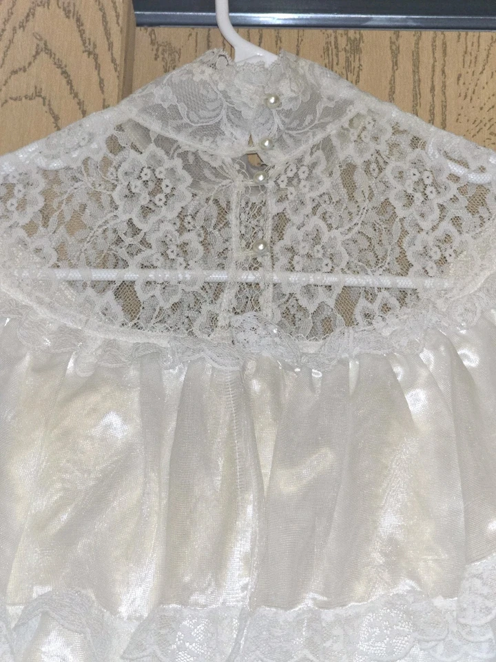 VTG Gunne Sax Wedding Dress Prairie Bows Ivory Lace Victorian Net Slip Sz 5/S - Image 3 of 4