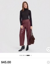 A New Day Barrel Leg Faux Leather Pants Black Burgundy Pull-On Women  s Xs