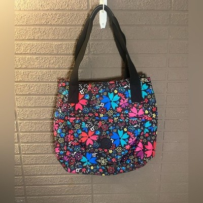 Kipling Black Tote with Multicolor Floral Design
