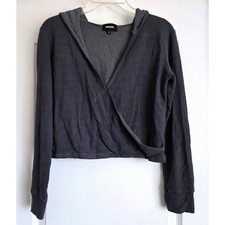 Monrow Womens Charcoal Grey Surplice Wrap Cropped Hoodie HT0735 Made in USA S