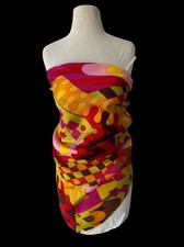 Vtg St John Silk Scarf 43 Sq Rolled Edge Colorful Geo Metallic Print Sheer 80s