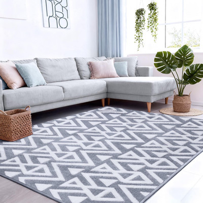 Ultra Soft Shaggy Rugs Memory Foam Bedroom Carpet, Grey 4 X 6 Feet, Plush Geomet