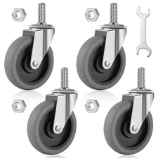 4 Inch Caster Wheels, 1/2"-13 Inch Course Threaded Stem Caster Set of 4, Heavy D
