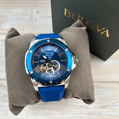 Bulova 98A303 Marine Star Blue Dial Blue Rubber Strap Men's Automatic Watch 45MM