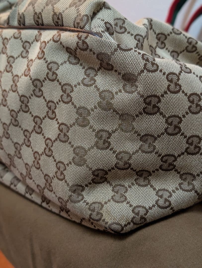 GUCCI GG Canvas Tote Bag Brown Leather Trim Casual Authentic Excellent Condition thumbnail 7