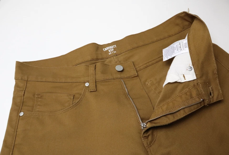 Carhartt Wip Vaqueros Hombres W32/L34 Marrón Elástico Cremallera Ajustado Logo - Imagen 4 de 4