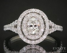 14k White Gold Oval Natural .81ctw Diamond Halo Engagement Ring 3.4g p17558