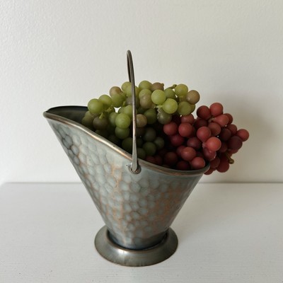 Vintage Gregorian Solid Hammered Copper Mini Coal Scuttle Bucket USA With Grapes