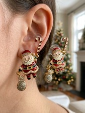 Christmas Holiday Earrings Santa Claus GoldTone Dangle Earrings