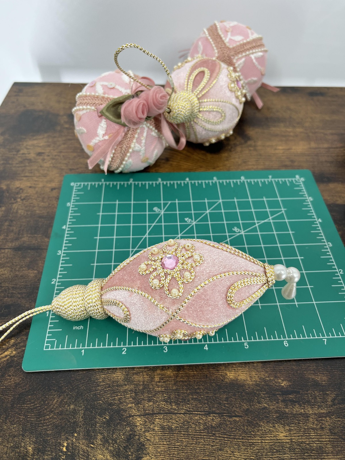 Vintage Handmade Victorian Lace Pearl Rose Christmas Ornaments Shabby Chic