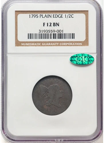 1795 1/2C NGC F12 CAC Liberty Cap Half Cent Plain Edge No Pole 3193559-001