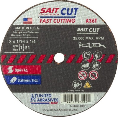 United Abrasives 23042 3x1/16 A36T Fast Cut High Speed Cut-off Wheels 50 pack