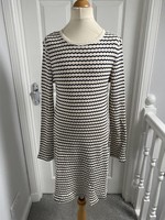 Brand New M&S Cream & Navy Striped Ribbed Jersey Skater Dress Size 6 RRP £25