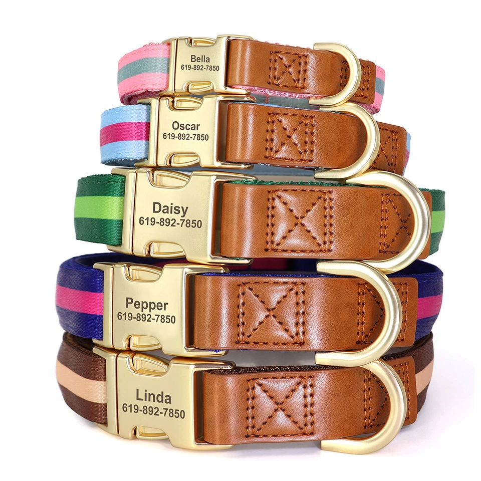 Custom Dog Collar Personalized Nylon Leather Puppy Pet Collars Free Engrave ID - Image 2 of 4