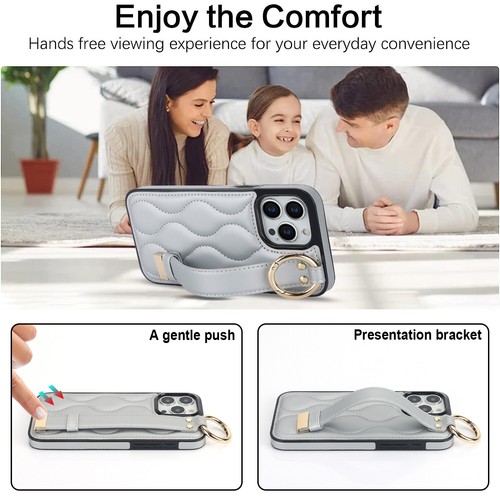 For iPhone 15 14 Plus 13 12 11 Pro Max Luxury Leather Ring Holder Wristband Case - Picture 69 of 120