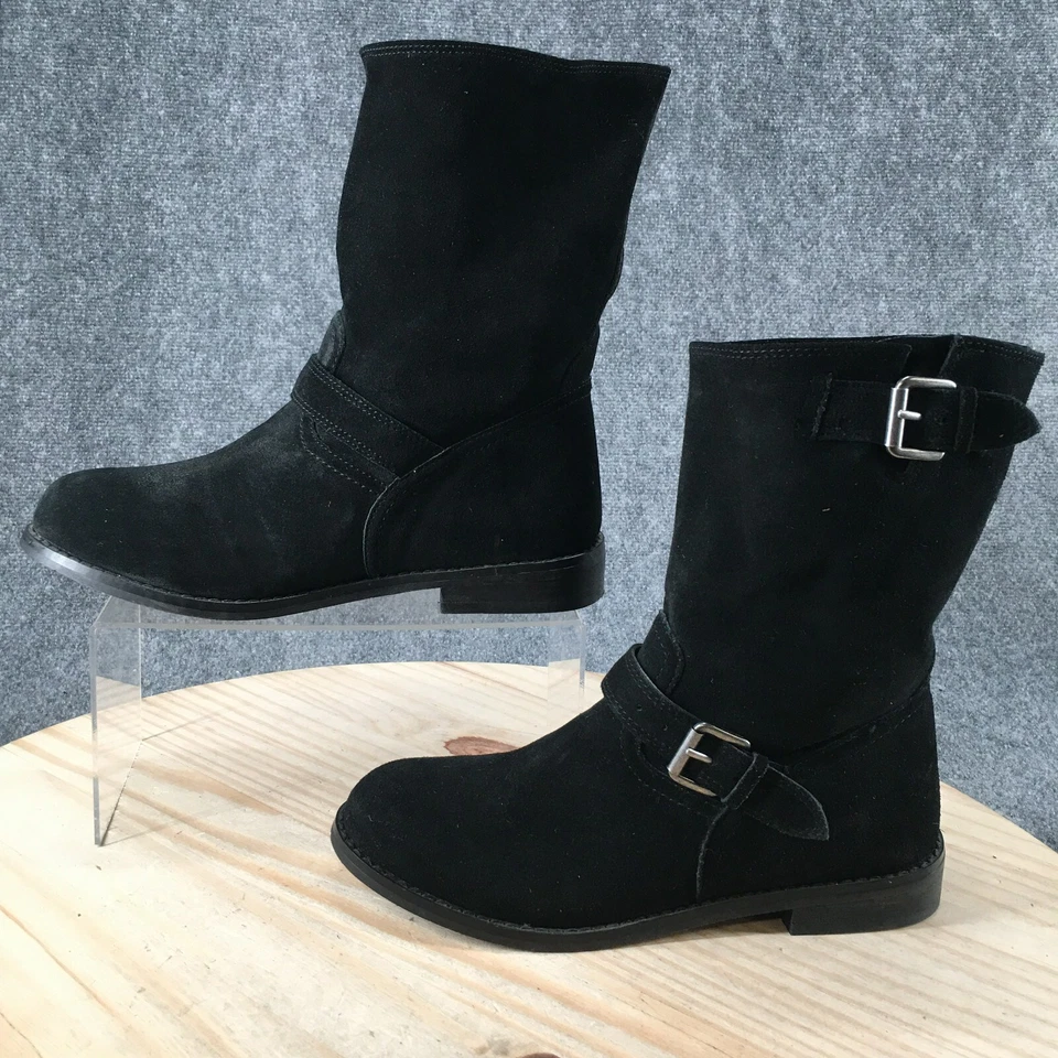 Report Boots Womens 8.5 Cohen Biker Booties Black Leather Buckle Round Pull On - Image 2 of 4