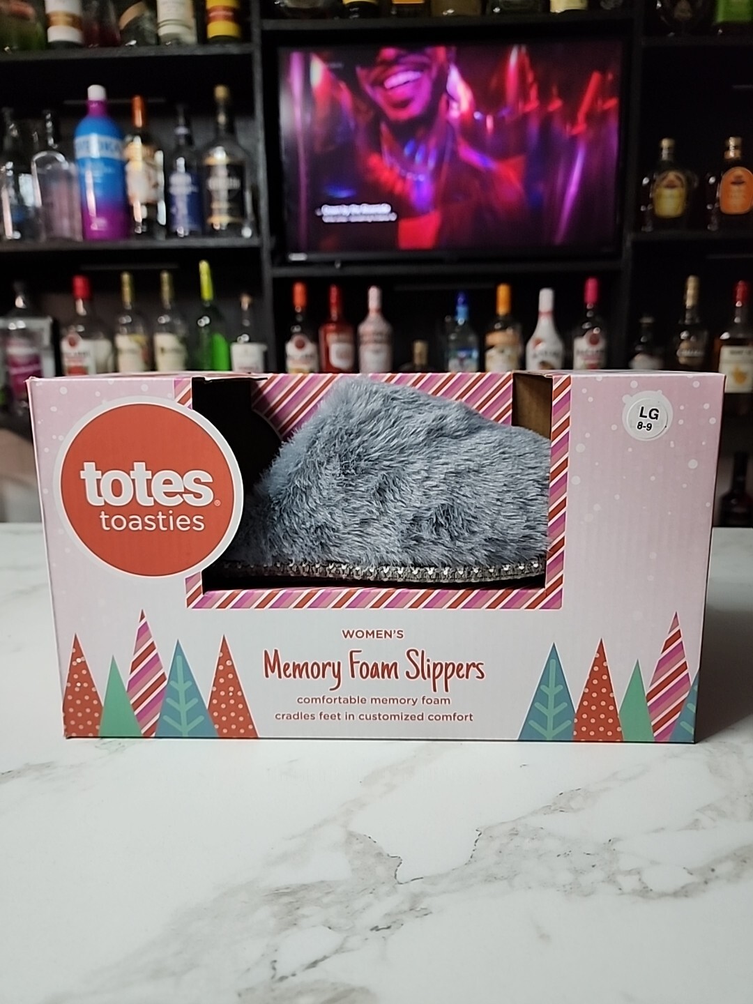 APL TOTES TOASTIES Pantofole da donna ~ pelliccia sintetica ~ memory foam ~ grigio ~ taglia LG 8 9