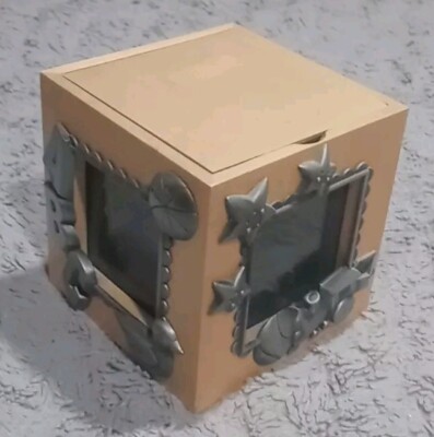Royal Limited Music Box Pewter & Wood 4-Photo  Keepsake Cube Frame for Nursery