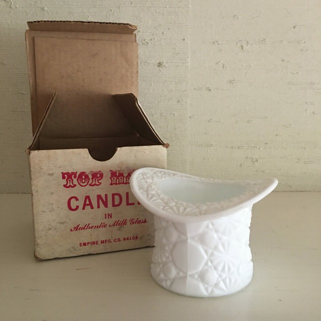Vintage Empire milk glass top hat candle holder candy dish vase with