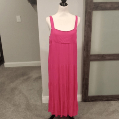 Moa Moa fuchsia gauze tiered square neck maxi dress size XL NWT
