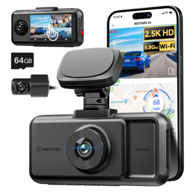 #ad REDTIGER A6 Dash Cam 4K 2.5K 1080P Front Inside Rear 3 Channel WIFI Touch Screen $84.99