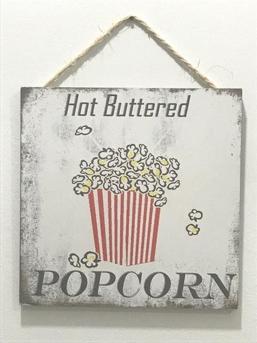new sign home kitchen wood hot buttered popcorn square decor