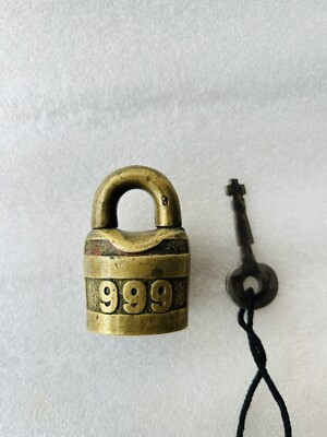 Ancient Brass 999 Padlock Antique Eye Marked Lock Collectible