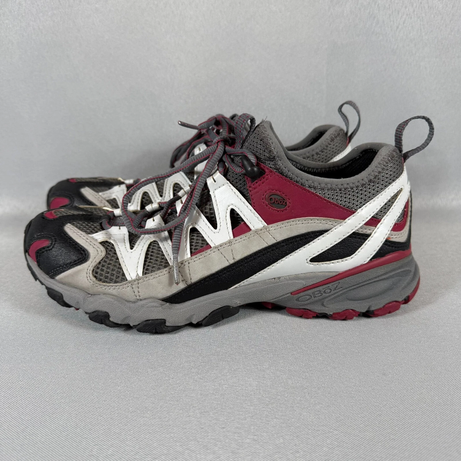 Oboz Ignition Trail Running Shoes Mens Sz 8 Gray Red Hiking Sneakers Outdoors