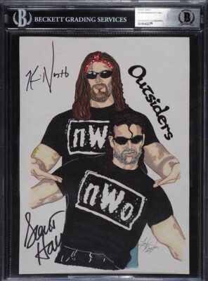 SCOTT HALL KEVIN NASH SIGNED AUTO ORIGINAL ART 1/1 SKETCH NWO WCW
