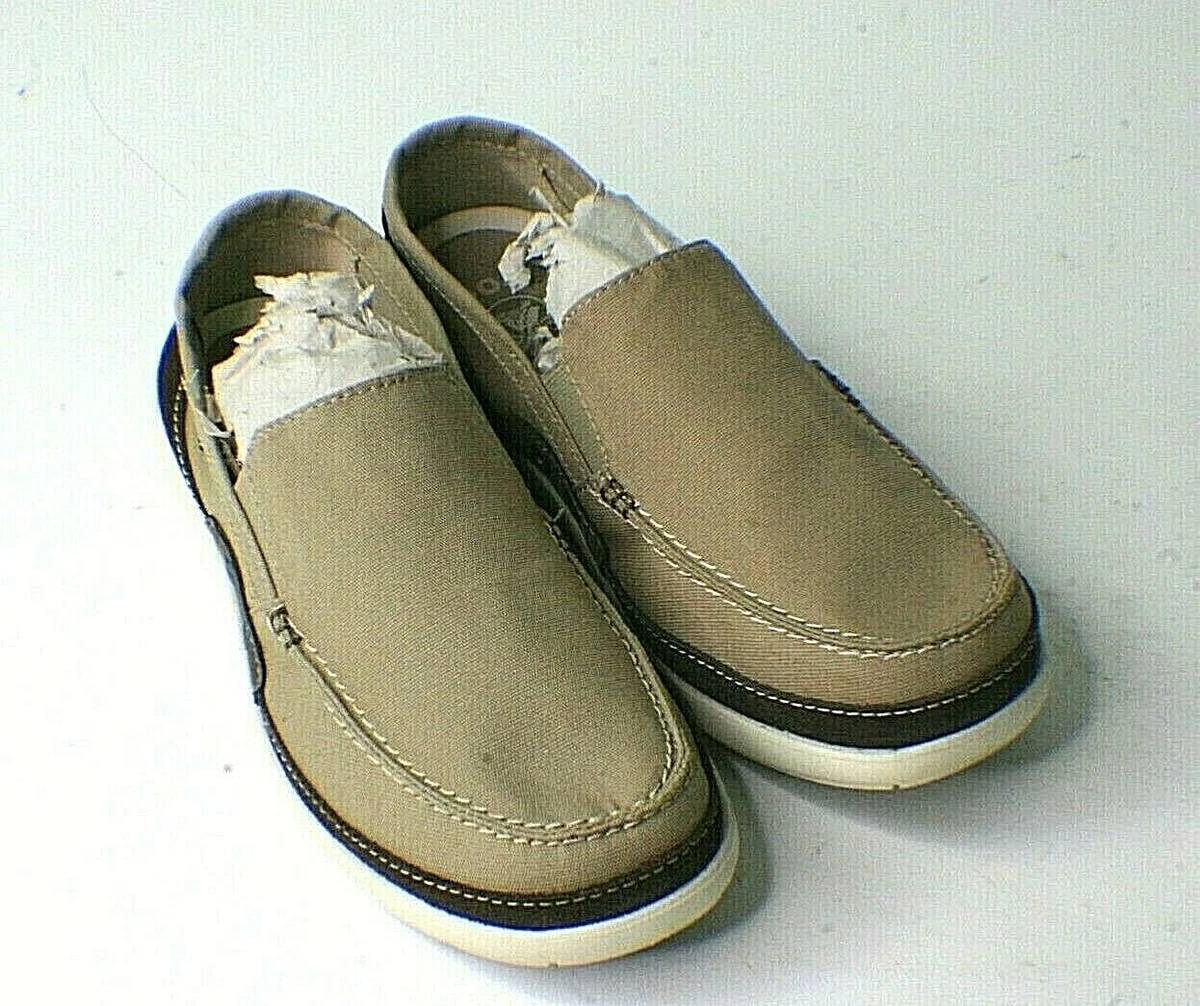 CROCS Canvas Slip On Boat Shoe Loafers Tan and Brown Men s Size 9 14392 s2