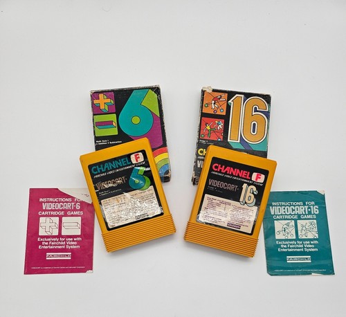Qty (2) Fairchild Channel F Video Games Videocart 6, 16 Cartridges /w Box + Book