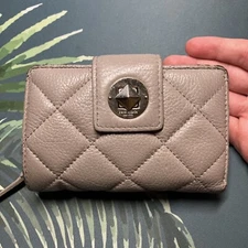 Kate Spade Quilted Leather Medium Compact Bifold Wallet Gray Jules Gold Coast