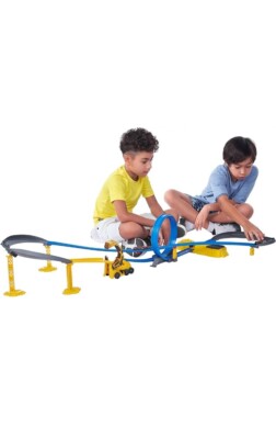 Metal Machines Construction Destruction Car Race Track W/ Booster & 2 Cars