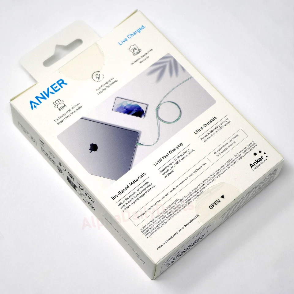 NEW Anker 140W USB-C Cable 10ft Long Nylon Braided for iPhone 16 15 Mac Laptop - Image 3 of 3