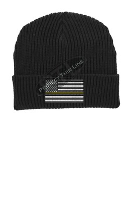 Thin Gold Line Flag Dispatch Dispatcher Knit Winter Watch Hat Cap v2