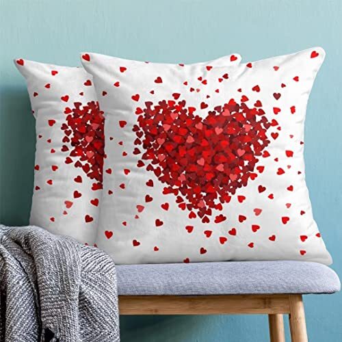 Happy Valentine's Day Pillow Covers 20x20 Inch Set of 2 Red Heart Love