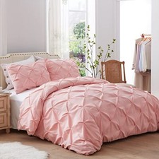 3 Pieces Bedding Duvet Cover Set Pinch Pleated Queen Duvet Cover 2 Pillow Shams