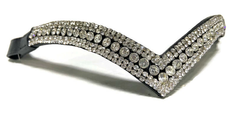 EQUIPRIDE Fascia per sopracciglia scintillante forma V 5 file ideale per dressage mostra briglia cristallo trasparente