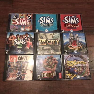 Simulation Bundle PC Sims Sim City 3000 4 Copter Coaster Monopoly Tycoon