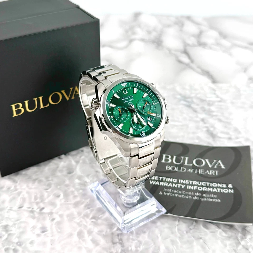 Reloj de cuarzo Bulova Classic Marine Star 96B396 esfera verde cronógrafo para hombre 43 mm Foto 3 de 4