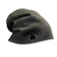 Slouchy Beanie for Men Ireland Shamrock Black Embroidery Cotton Women Skull Cap