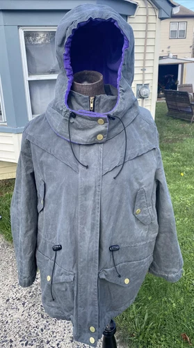 Vaute Couture New York Womens Parka Waxed Coat Size Xl Grey Purple Hooded - product listing photo
