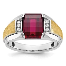 14k Two-tone Satin Created Ruby and 1/20 Ct Diamond Mens Ring Size 10
