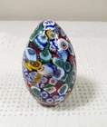Murano Art Glass Close Packed Millefiori Egg Shaped Paperweight 2-3/4"