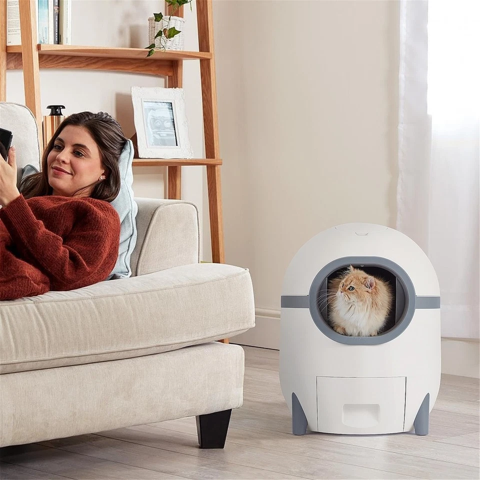 Caja de arena para gatos autolimpiante con control de aplicaciones y monitoreo de peso, ultra silenciosa Foto 2 de 4