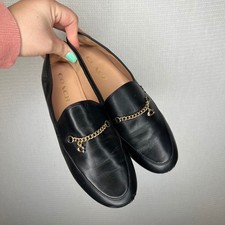 Coach Leah Loafers Black Leather Gold Chain C Charm Flats CB989 Womens 8B