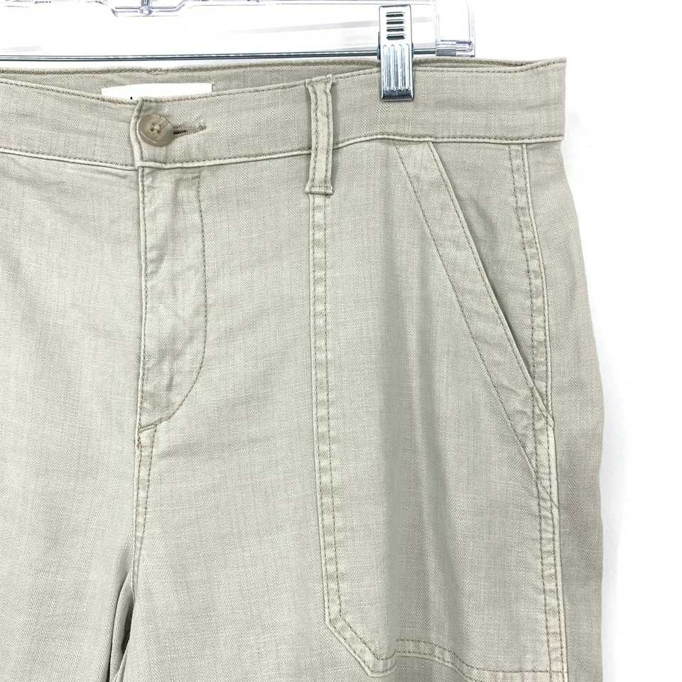 Pantalones informales de pierna recta Level 99 de mezcla de lino para mujer talla 30 beige claro gris Foto 4 de 4