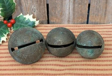 1800's Antique Christmas Sleigh Bells Petal Design w/ Numbers 3 Graduated Lot