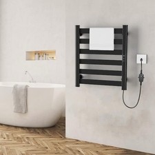 6-Bar Electric Plug-In Towel Warmer, Wall Mounted Heated Rack, Matte Black